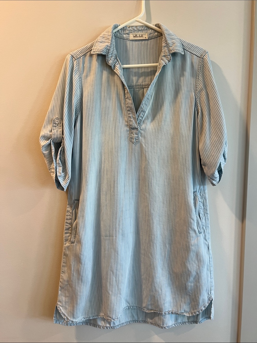 Bella Dahl Light Blue Striped Chambray Shirt Dress
